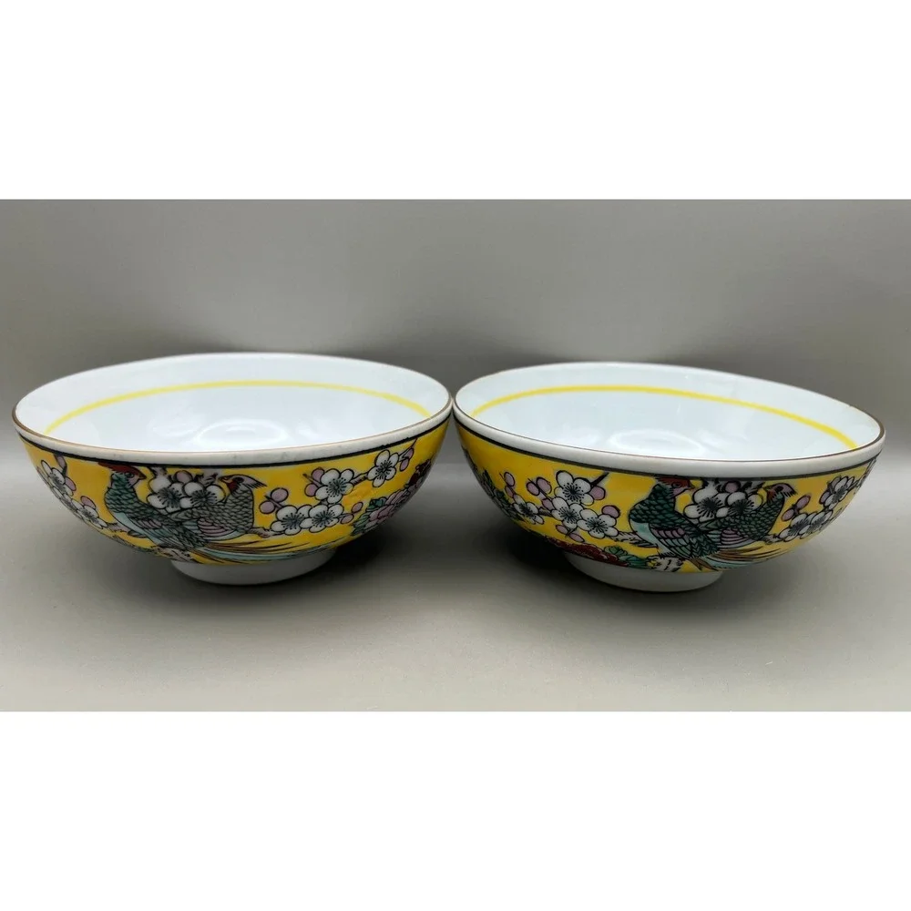 Gold Imari Hand Painted Peacock Floral Porcelain Decorative Bowls‎ Set 3 As Is